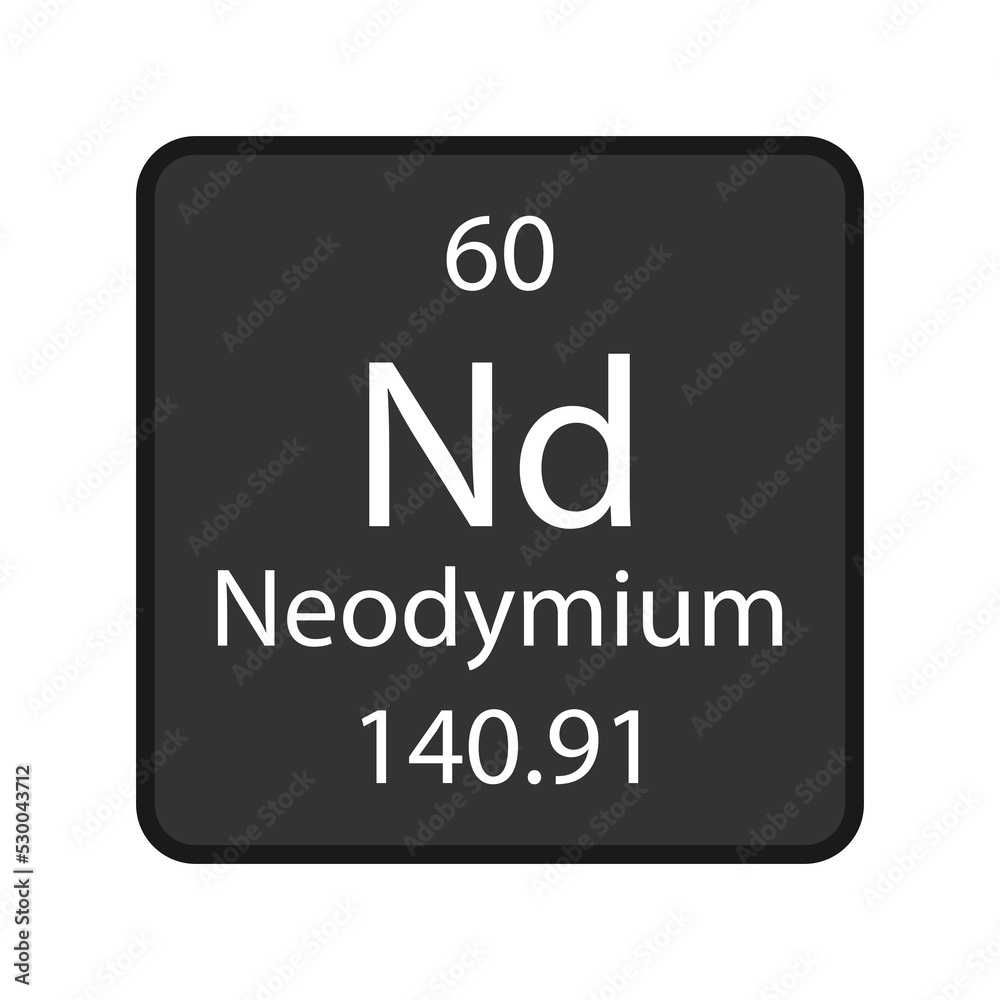 Neodymium symbol. Chemical element of the periodic table. Vector illustration.