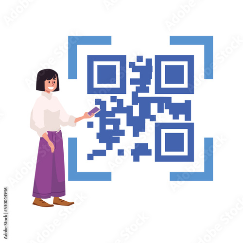 QR code scanning online payments technology, flat vector illustration isolated.