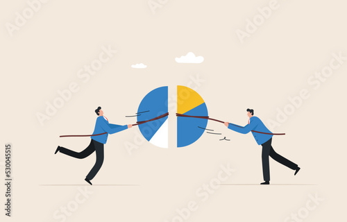Competitors, business competition or battle for market share. Market share Percentage of sales in the industry. Businessmen fight for more market share.