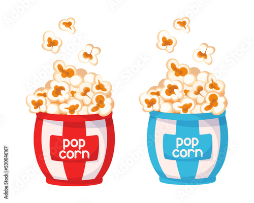 Popcorn buckets isolated on white background. Popcorn bucket boxes vector illustration.