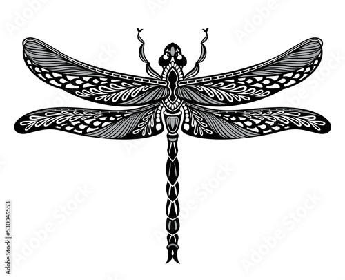 Decorative vector dragonfly on white background. Insect symbol Abstract de sign for mug,t shirt,phone case. Ideal for printing, posters, t-shirts, textiles.