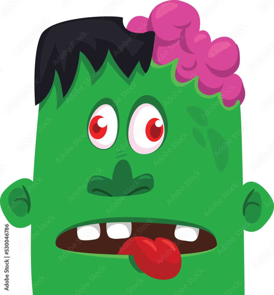 Cartoon angry zombie head. Halloween vector illustration of funny zombie moaning with wide open mouth full of teeth. Cartoon angry zombie head. Halloween vector illustration of funny zombie moaning with wide open mouth full of teeth.
