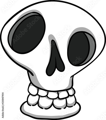 Grim reaper cartoon character. Halloween skeleton design for party invitation, poster, logo or icon. Vector skull face illustration