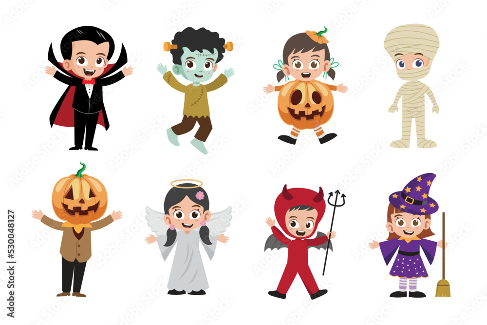 Happy Halloween cute kids character vector illustration Happy Halloween cute kids character vector illustration