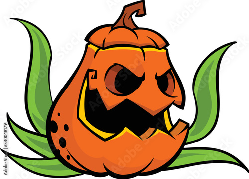 Cartoon  halloween pumpkin head with scary expression. Vector illustration of jack-o-lantern