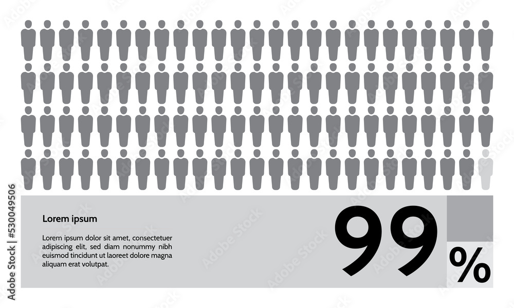 99 percent people population demography, diagram, infographics concept, element design. Vector illustration