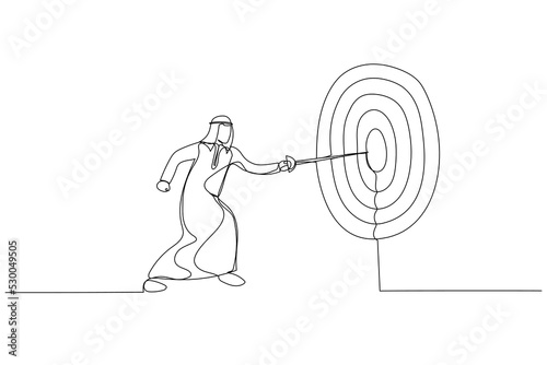 Illustration of arab businessman hit business target. Single line art style
