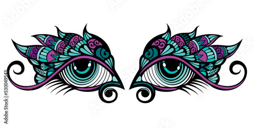 Vector doodle tribal eye with floral elements. Vector illustration