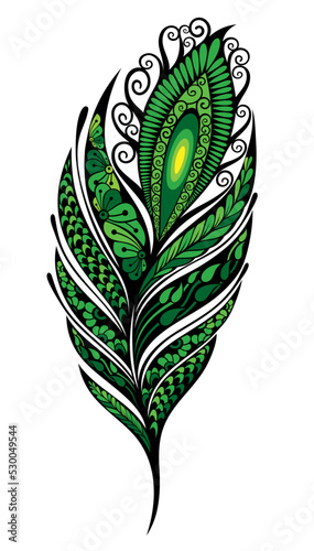 Decorative Peacock feather for your design.Tattoo feather design. Abstract de sign for mug,t shirt,phone case. Ideal for printing, posters, t-shirts, textiles.