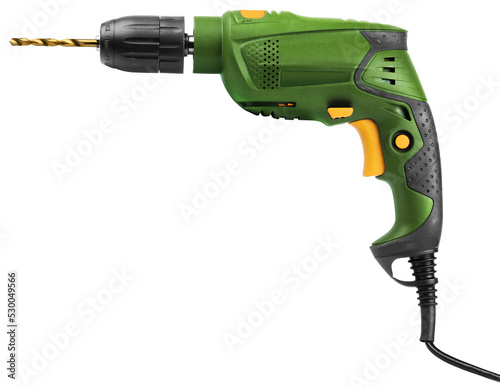 Green electric drill isolated