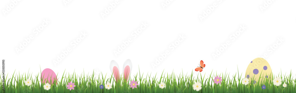 Easter spring seamless border edge with green grass vector illustration isolated.