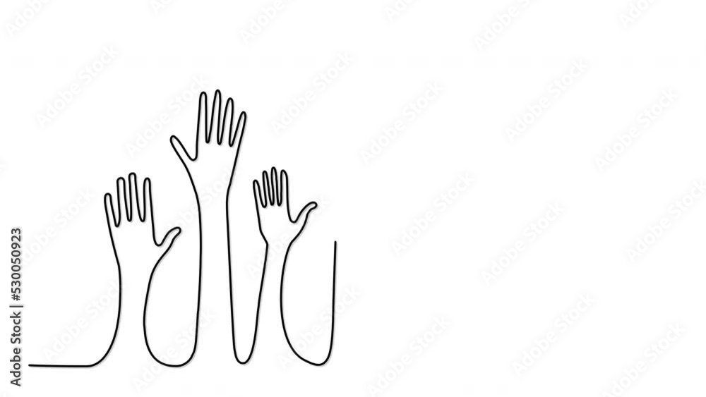 Raised hands self drawing animation. Luma matte, alpha channel, chroma key. Isolated design element. Coloured Raised hands self drawing animation. Luma matte, alpha channel, chroma key. Isolated design element. Coloured