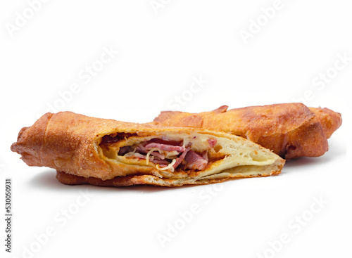 Canvas Print Stuffed Langos with Ham from Prague and Trappist Cheese