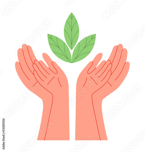 Hands of adult and child reach for the leaves