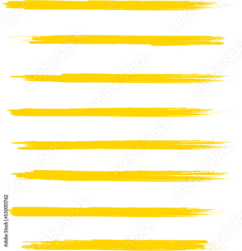 Yellow brush stroke set isolated on background. Collection of trendy brush stroke vector for yellow ink paint, grunge backdrop, dirt banner, watercolor design and dirty texture. Brush stroke vector