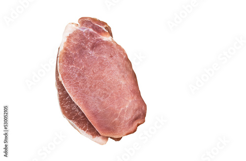 Isolated top view of two fresh pork fillets on white background. Flat lay fresh pork loin steak.