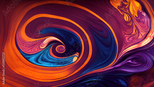Abstract background with psychedelic painting in colorful vivid colors. Swirls and spreading. 3D illustration.