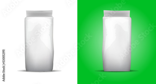 Set of Blank White Foil Plastic Food Packaging. 3D llustration. Isolated Mock Up. Template Package. Ready For Custom Design.