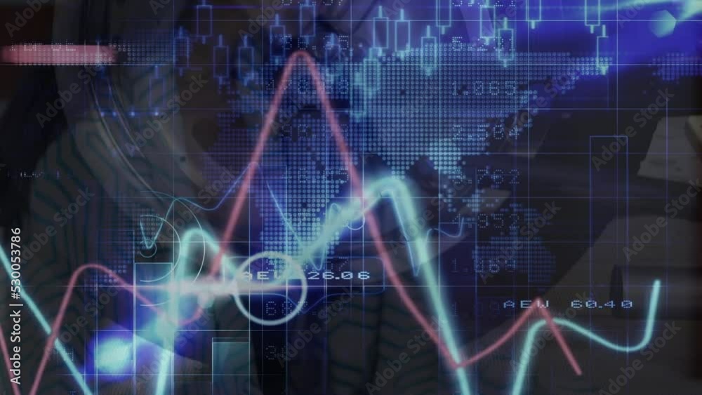 Animation of stock market data processing against close up of a motorcycle Animation of stock market data processing against close up of a motorcycle