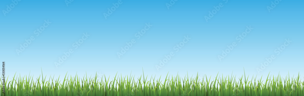 Seamless green grass border and bright blue sky flat style, vector illustration Seamless green grass border and bright blue sky flat style, vector illustration