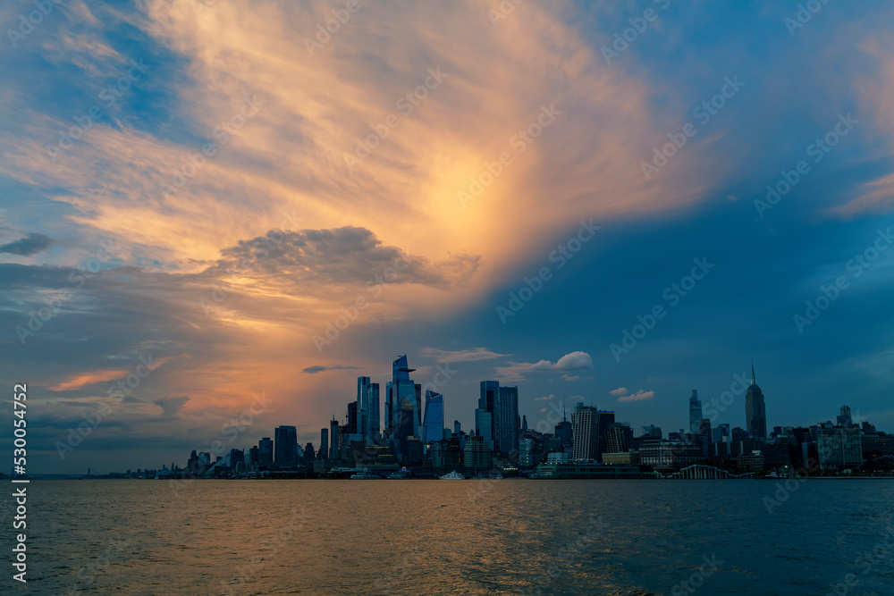 New York City in the evening, cloudy sky, New York City, USA. High-quality photo