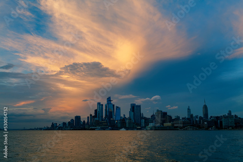 New York City in the evening, cloudy sky, New York City, USA. High-quality photo