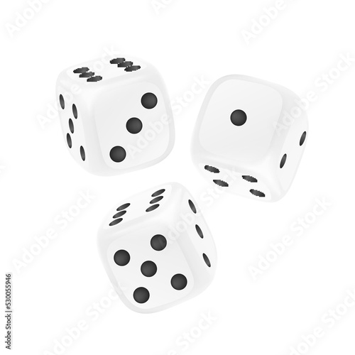 Set of realistic dices with random numbers of black dots, vector illustration