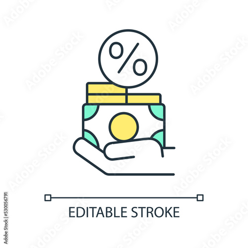 Profit from successful investment RGB color icon. Increasing savings on bank account. Financial security. Isolated vector illustration. Simple filled line drawing. Editable stroke. Arial font used