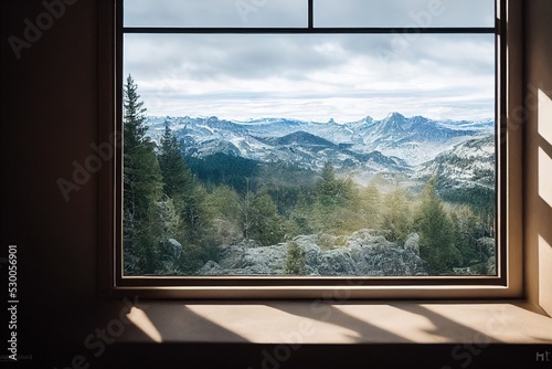 view from the window to the mountain