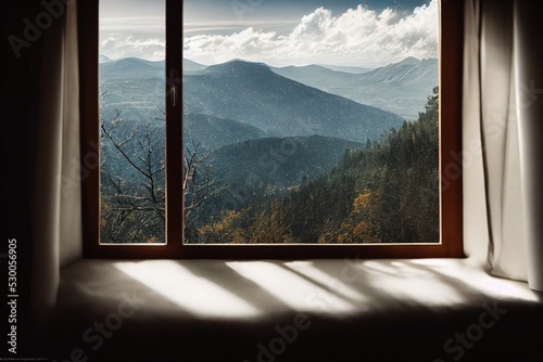 view through the window to the mountain