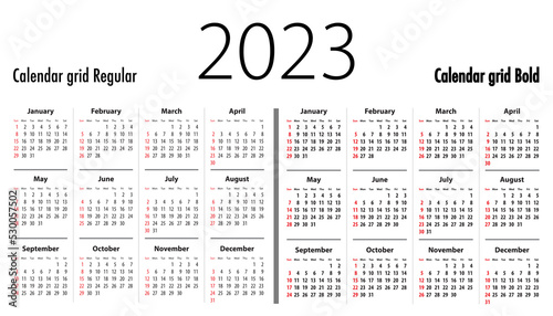 Calendar grid for 2023