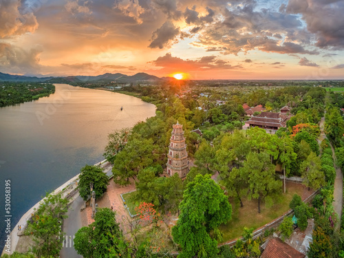 The Thien Mu Pagoda is one of the ancient pagoda in Hue city.It is located on the banks of the Perfume River in Vietnam's historic city of Hue. Thien Mu Pagoda can be reached either by car or by boat