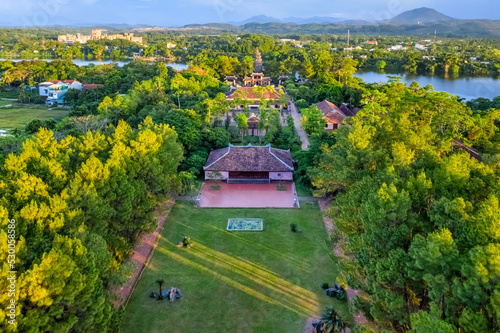 The Thien Mu Pagoda is one of the ancient pagoda in Hue city.It is located on the banks of the Perfume River in Vietnam's historic city of Hue. Thien Mu Pagoda can be reached either by car or by boat photo
