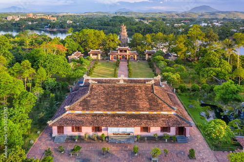 The Thien Mu Pagoda is one of the ancient pagoda in Hue city.It is located on the banks of the Perfume River in Vietnam's historic city of Hue. Thien Mu Pagoda can be reached either by car or by boat photo