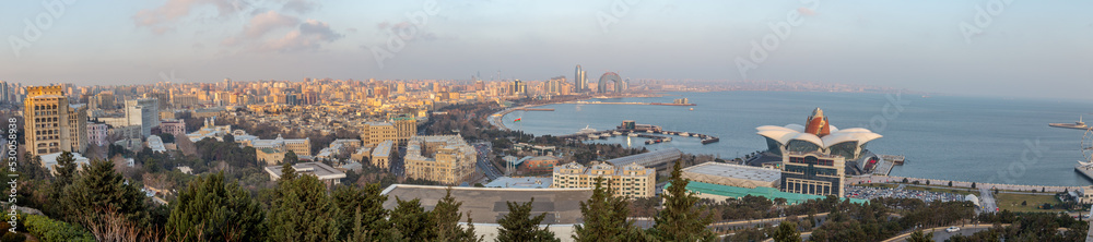 Panoramic view from Nagorny park. Baku city, Azerbaijan.