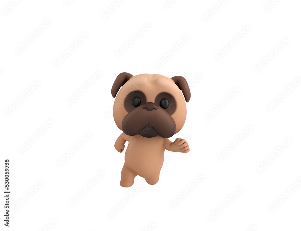 Naklejka premium Little Pug character running front view in 3d rendering.