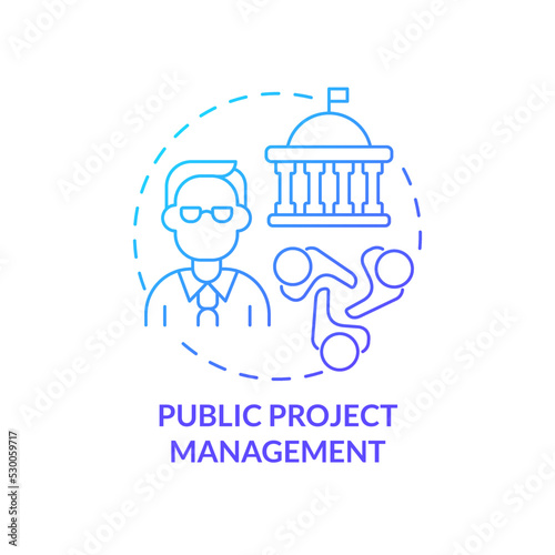 Public project management blue gradient concept icon. Government program. Social relations building strategy abstract idea thin line illustration. Isolated outline drawing. Myriad Pro-Bold font used