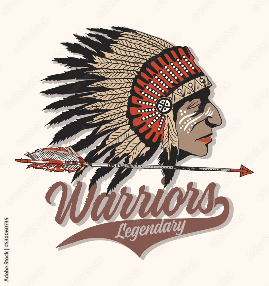 North American Indian chief and arrow - vector illustration