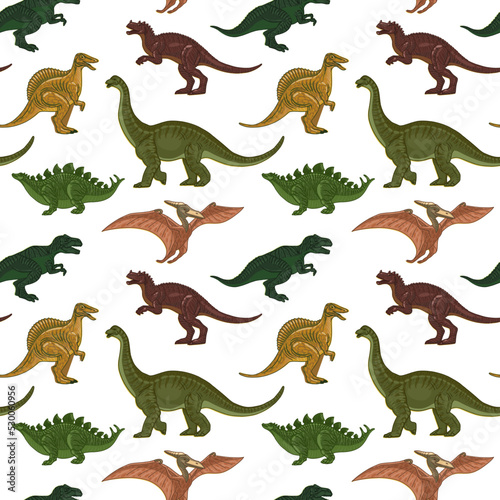 Seamless pattern. Dinosaurs on a white background. Vintage retro style. Illustration vector. Surface design. For textiles and packaging, digital paper. © anna