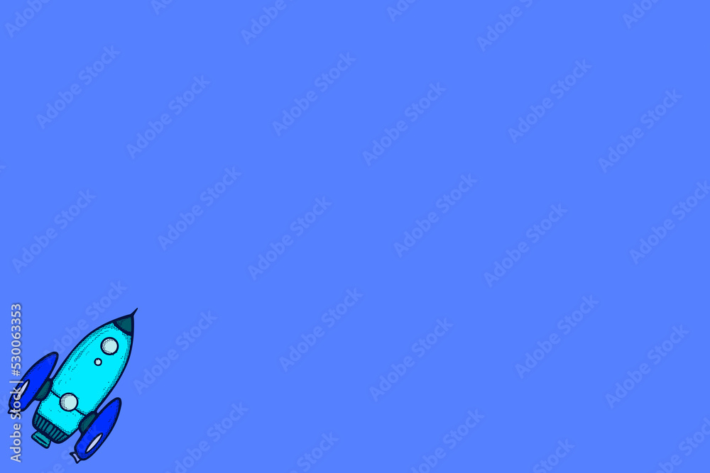 Blue Background wallpaper with rocket Illustration hand drawn cartoon