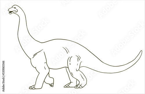 Brontosaurus Dinosaur. Illustration in black and white style. The contour line. Vector for coloring.