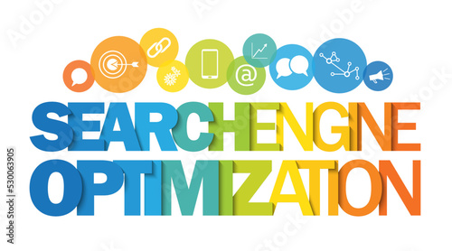 SEARCH ENGINE OPTIMIZATION vector business concept banner with icons in colorful circles