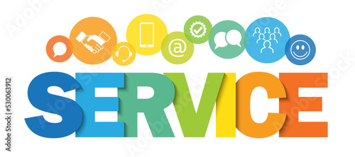 SERVICE vector business concept banner with icons in colorful circles