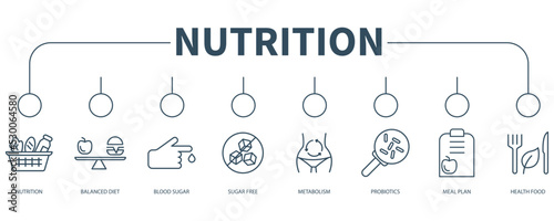 Nutrition, Healthy food and Detox Diet banner web icon vector illustration concept