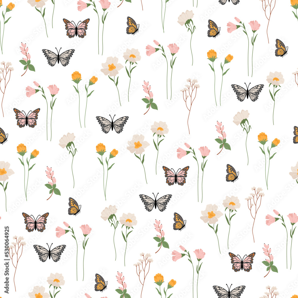 Beautiful seamless pattern of wildflowers Beautiful seamless pattern of wildflowers