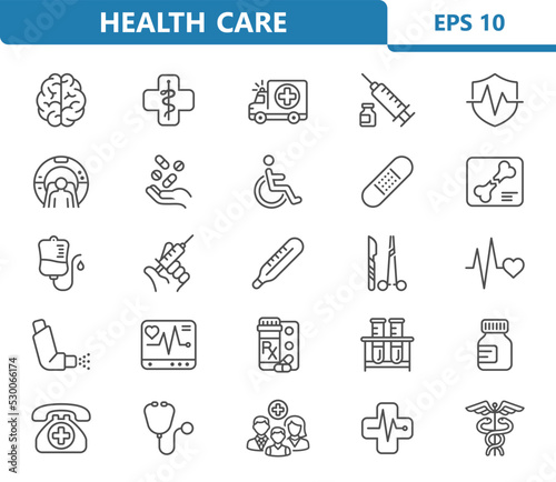 Healthcare Icons. Health Care, Medical, Hospital Vector Icon Set