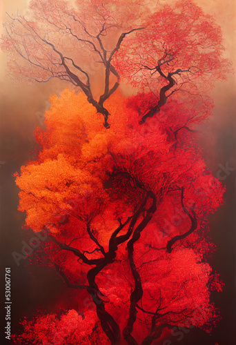 Painting of a orange cherry tree, digital art © PostReality Media
