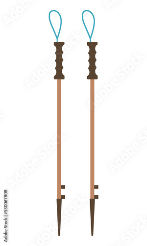 Trekking poles isolated on a white background. Equipment for tourism and mountaineering, to provide stability. Flat style. Vector illustration