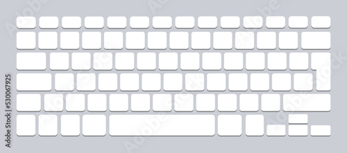 Computer keyboard. White keyboard entry set without letters and numbers. Vector isolated mockup. Bright buttons. Vector illustration.