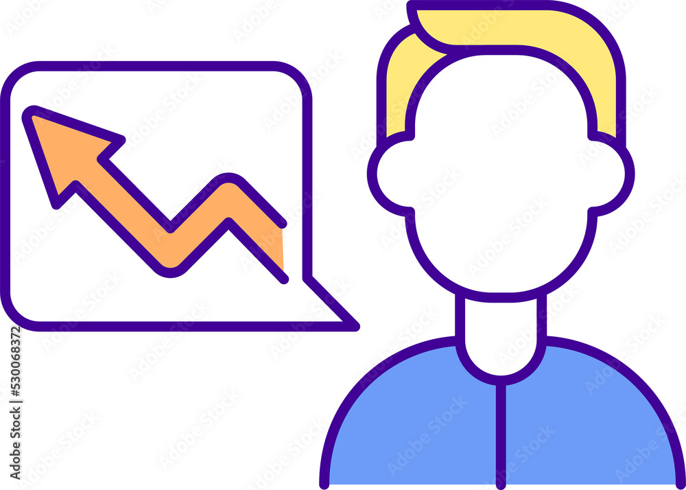 Positive employee growth RGB color icon. Advance in career. Gaining new skills. Professional development. Isolated vector illustration. Simple filled line drawing Positive employee growth RGB color icon. Advance in career. Gaining new skills. Professional development. Isolated vector illustration. Simple filled line drawing